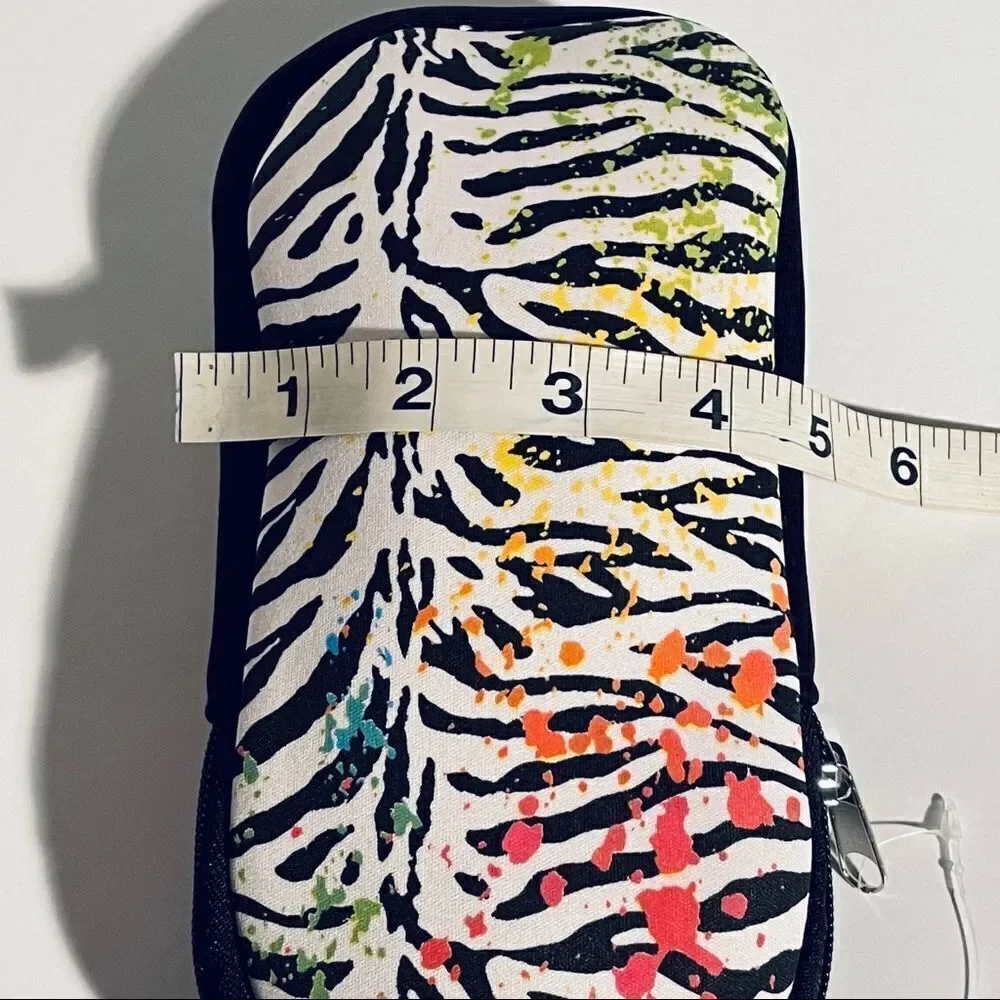 NWT Zebra Padded makeup Brushes Cosmetics Calculator Zippered bag Hanger Clip